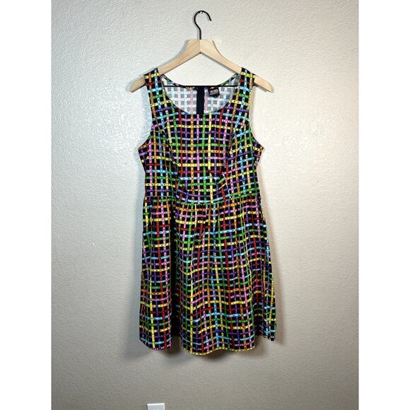 Retrolicious Measuring Tape Print Rainbow Teacher Fit and Flare Dress 1X - Picture 1 of 8